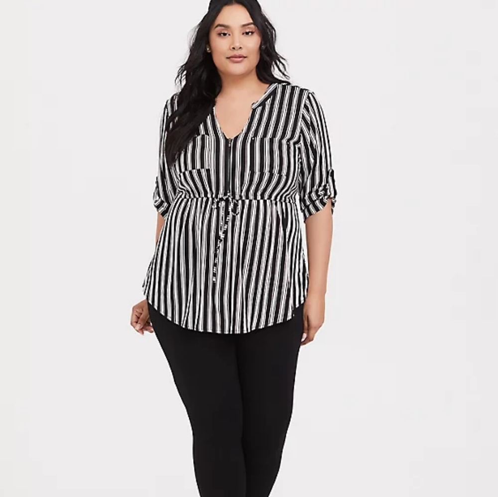 Striped Babydoll Drawstring Tunic Top